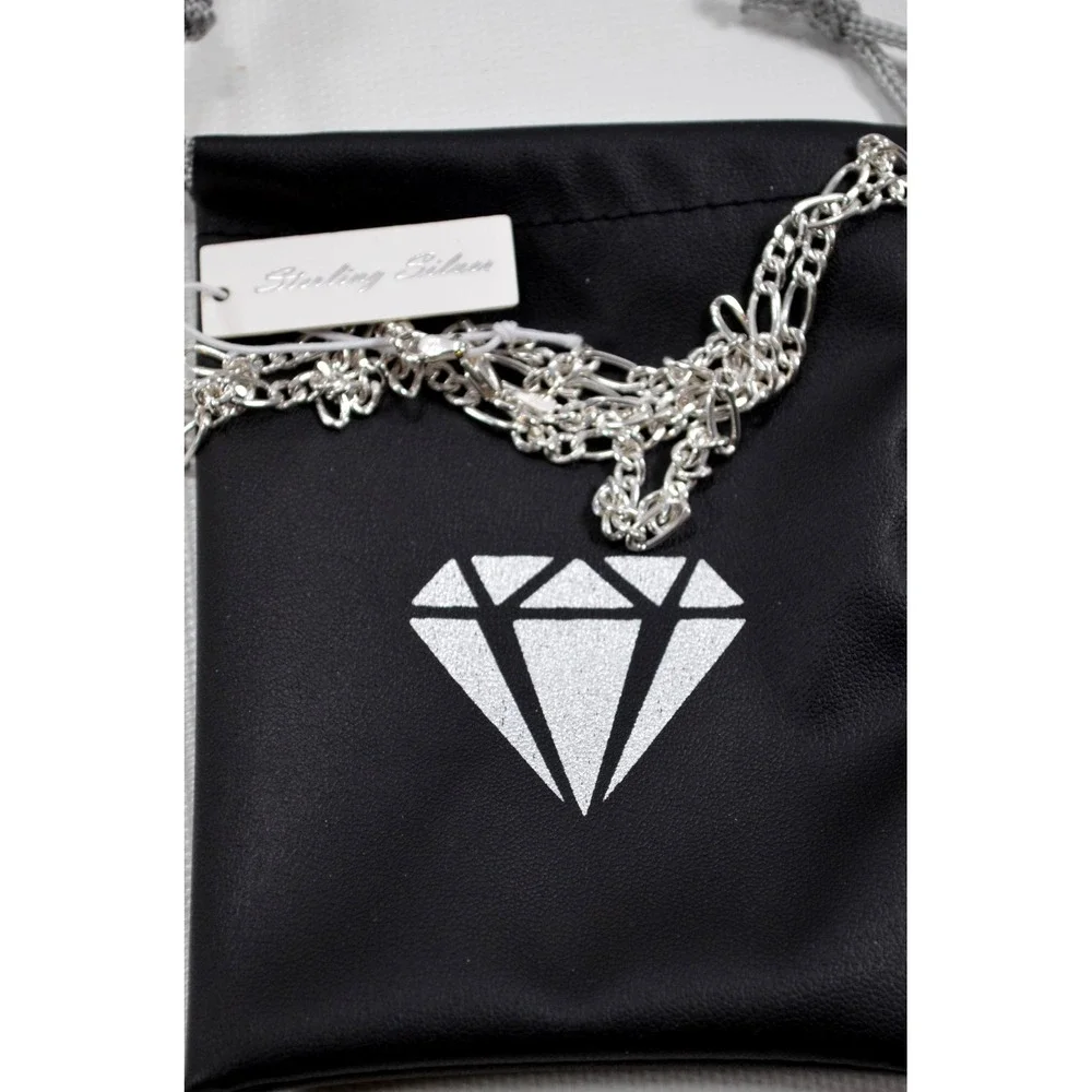 New Jordan Blue‎ Men's Sterling Silver Figaro Chain Necklace 19.5